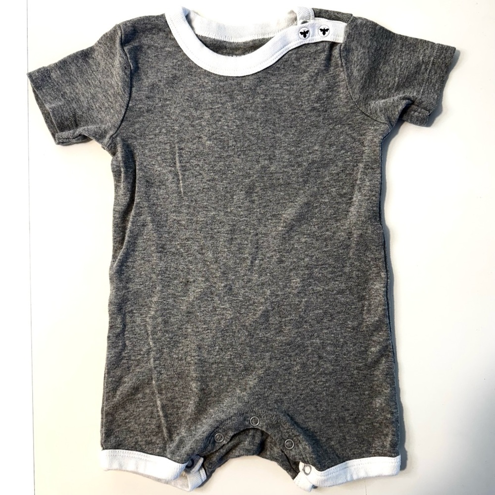 Burt's Bees Baby Gray Cotton Romper with White Edging 0-3mo